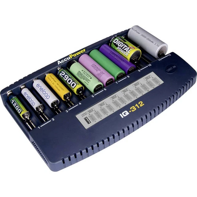 AccuPower IQ312 Chargeur de piles rondes NiCd, NiMH, Li-ion 10340, 10350,