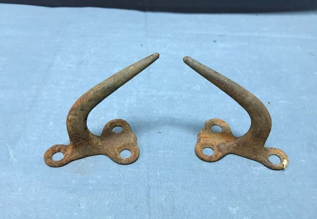 Vintage Small Pair Metal Wall Rack Meat Hooks Old More Available 883-22B 3