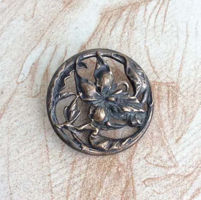 Bouton Ancien Art Nouveau 33 mm Métal Ajouré Bouton Collection 1900