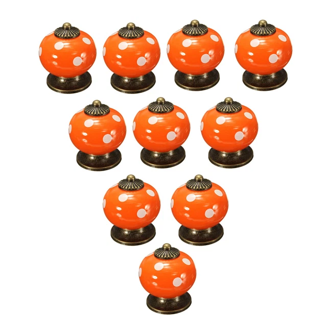 10pcs Polka Dotted Round Ceramic Kitchen Cupboard Cabinet Drawer Door Knobs