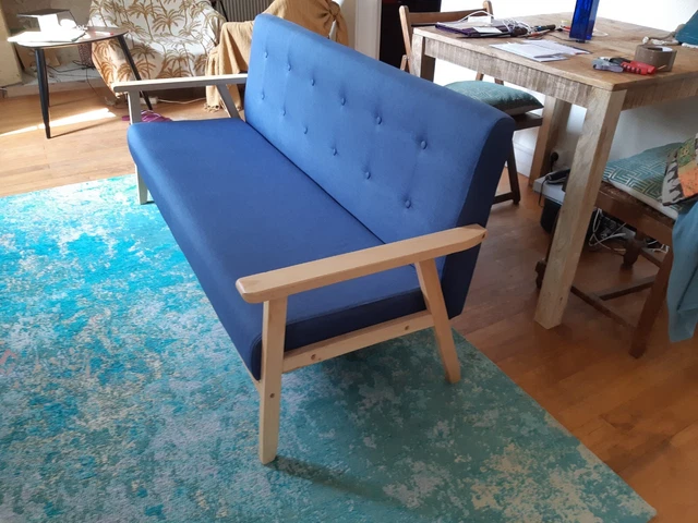 Canapé 3-4 Places BoConcept Bleu Chiné – Tissu, Style Années 1960, Occasion