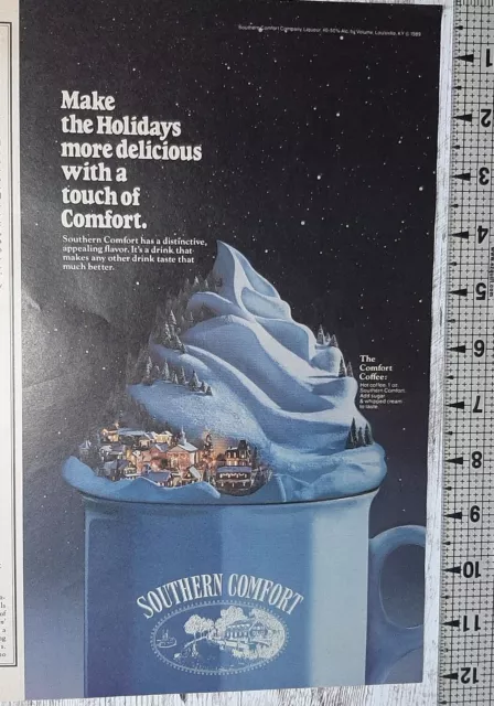 1989 Southern Comfort Vintage Print Ad Liqueur Coffee Whipped Cream Christmas