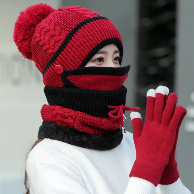 4X Winter Hat Scarf Gloves Set Knitted Beanie Womens Ladies Girls Cap Wool Warm·