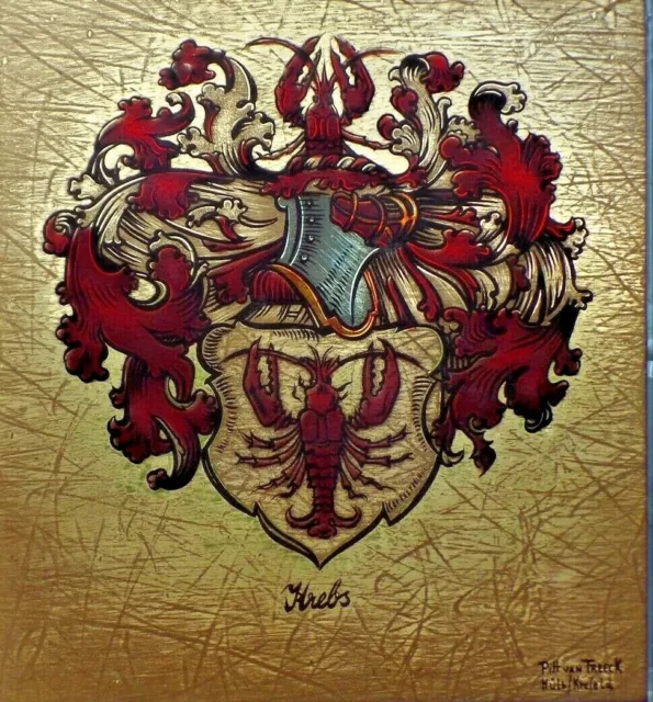 Bleiverglasung Fensterbild Glasmalerei "Krebs- Wappen" signiert Pitt van Treeck