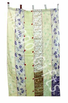 Indian Old Sari Patchwork Curtain Drape Window Decor Silk Sari Curtain White