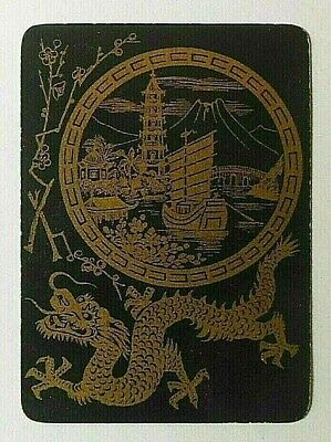 Lacquer Back Dragon/Mt Fuji-Vintage Wide UK Swap Playing Card-Black/Gold Gilt