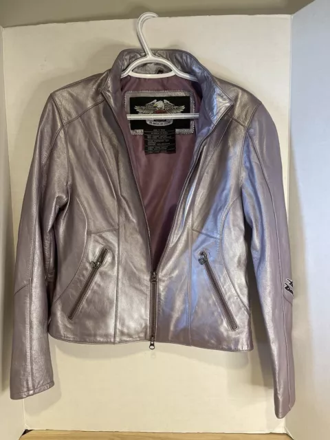 VINTAGE HARLEY DAVIDSON Purple Metallic Leather Biker Jacket women's ...