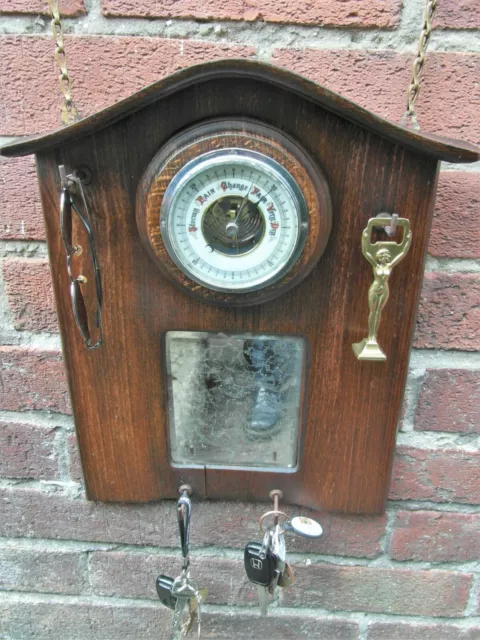 Upcycled Haunted House Style Victorian Aneroid Barometer Key Holder Antique Oak!