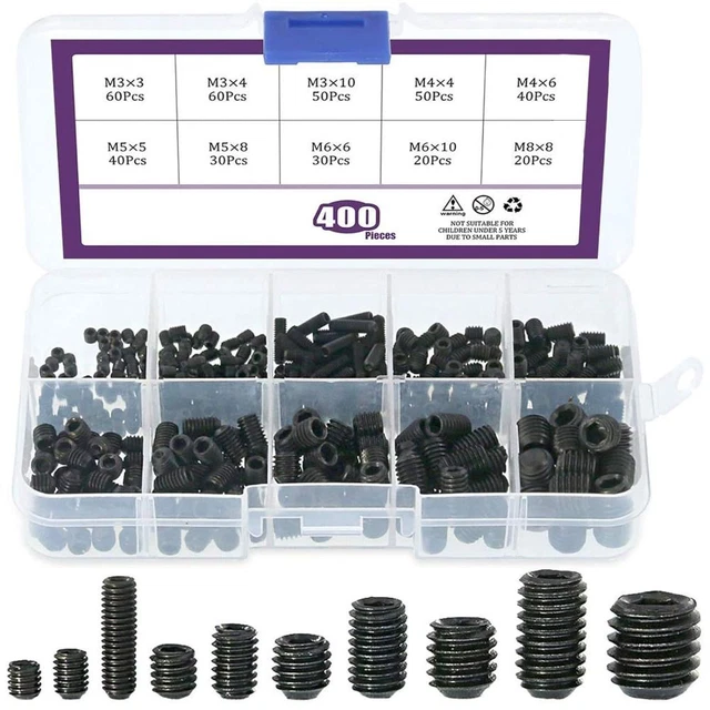 400Pc M3/4/5/6/8 Assortment Kit Set Screws  Door Handles, Faucet, Light Fixtur