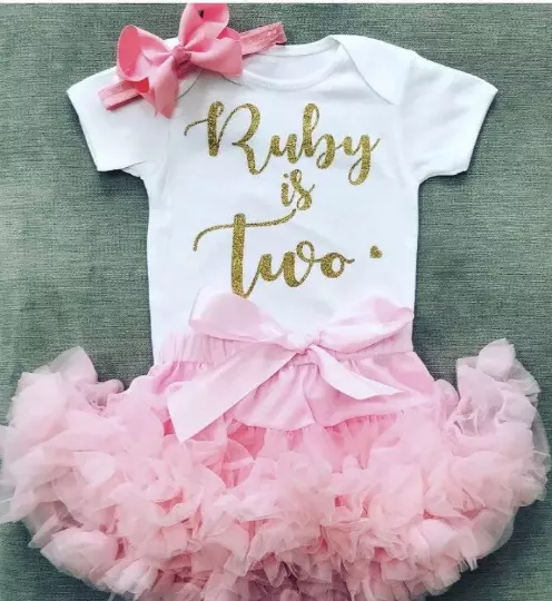 Luxurious Girls 2nd Second Birthday Set Tutu Skirt Party Personalised Baby Pink