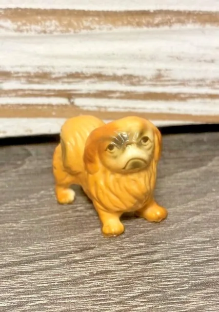 Vintage Pekingese Dog Miniature Figurine Mini Ceramic Brown Puppy