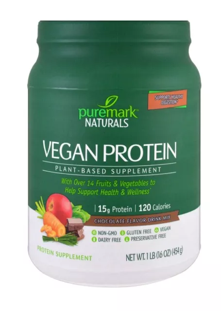 Vegan Protein, Plant-Based Supplement, Chocolate Flavor Drink Mix, 16 Oz (454 G)