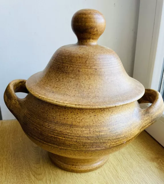 Grande soupière en poterie céramiquée effet grès