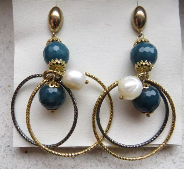 Art Deco  925 Silber Ohrstecker Ohrringe vergoldet 2 x echte Perle 4 x Edelstein