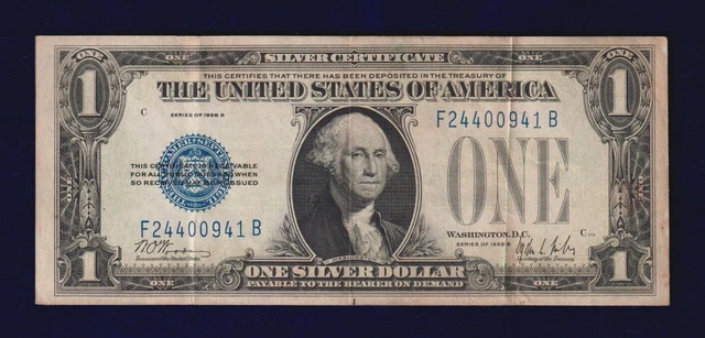 1928 B $1 Silver Certificate FUNNY BACK NOTE OLD DOLLAR BILL