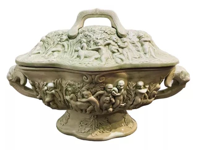 Rare Mid Century Greek Majolica Cherub and Dionysus Tureen Excellent Condition