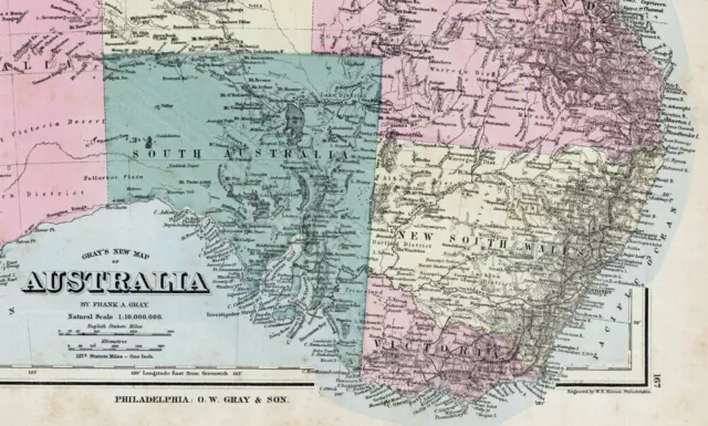 1876 O. W. Gray & Sons "Grays New Map of Australia"  (Original Map, Color) 2