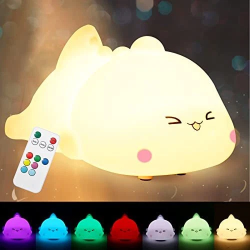 Dinosaur Nursery Night Light with Remote, 7-Color Table Lamp, USB Rechargeable