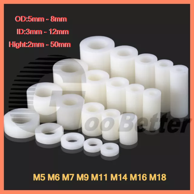 M5 M6 M7 M9 M11 M14 M16 M18 White Nylon Plastic Spacers Standoff Thick Washers