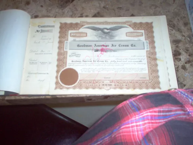 1926 goodman AMERICAN ice cream Stock Certificate Lot CHICAGO ILLINOIS LEDGER