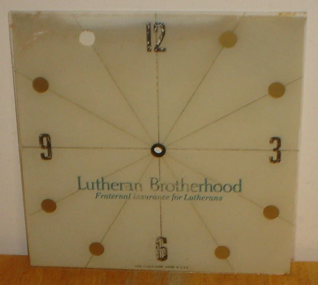 Vintage Original Lutheran Brotherhood Insurance Glass Adv. Pam Clock Dial / Face
