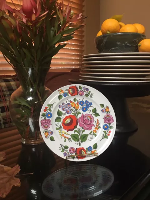 Vintage Kalocsa Porcelain Folk Art Pattern 8” Plate Wall Decorative Hungary ￼￼