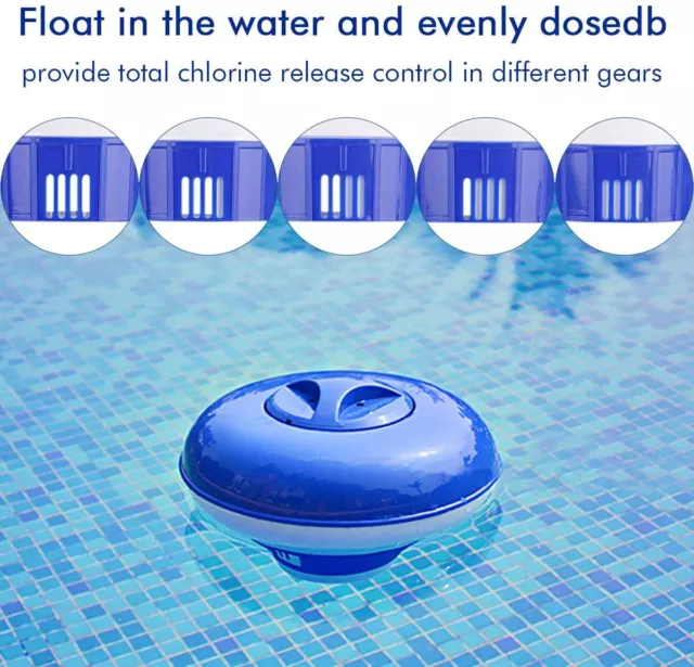 2 x Floating Pool Chlorine Bromine Dispenser, Adjustable Flow Vents Locking Cap 3