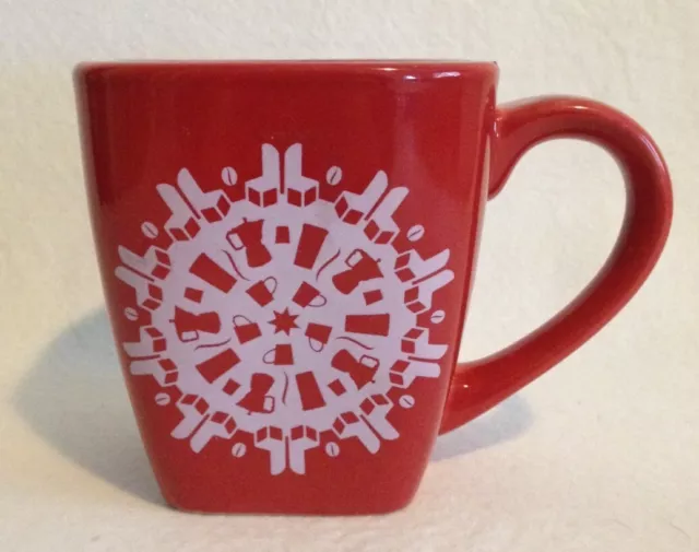 Starbucks 2004 Holiday Square Coffee Mug Red with white snowflake