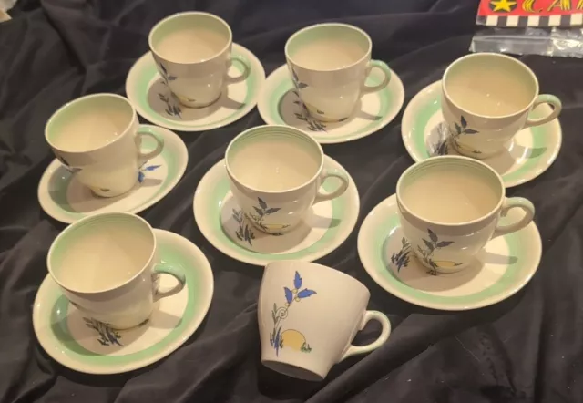 RARE Royal Doulton Sunset Art Deco Teacup/Saucer Sets X 7. D5934. C1930. VGC.