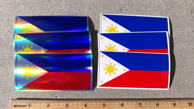 Lot of 6 PHILIPPINES FLAG Vinyl Stickers / Decals.  3 Holographic / 3 White.