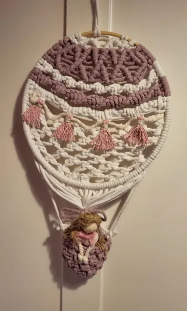 Macrame Hot Air Balloon with Girl  / Handmade by Ashby Crystals Crafts & Gifts