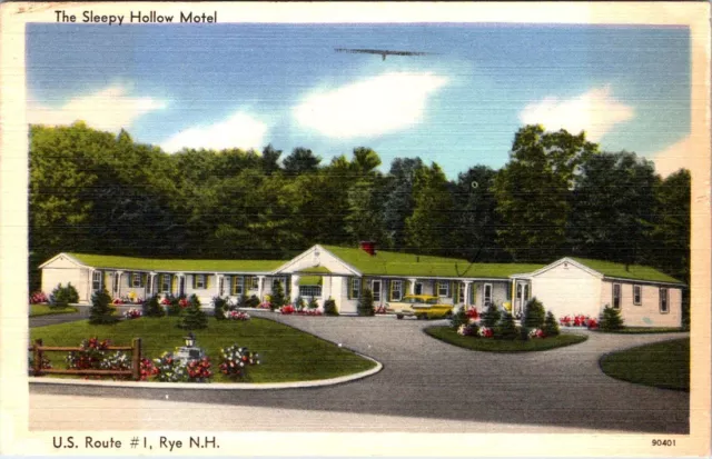 1959, Sleepy Hollow Motel, RYE, New Hampshire Linen Advertising Postcard