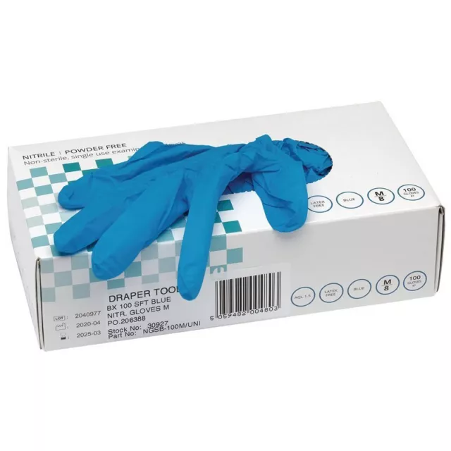 Draper 30927 Blue Nitrile Gloves - Size Medium (Box of 100)