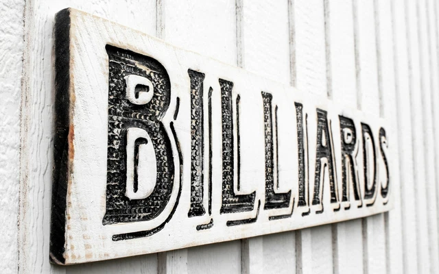 Billiards Sign - Carved in a Solid Wood Board Rustic Distressed Pool Hall