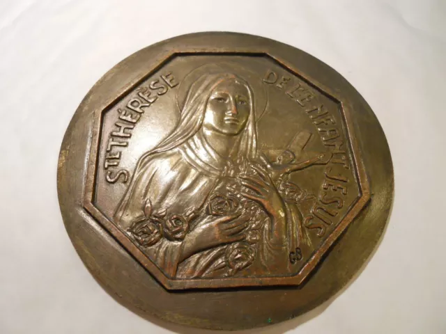 Large French Medallion Saint Therese Jesus Lisieux Bronze
