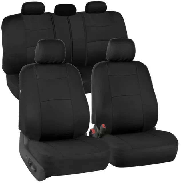 Full Black Car Seat Covers Set w/Headrests 60/40 Split Bench for Auto SUV - 9pc