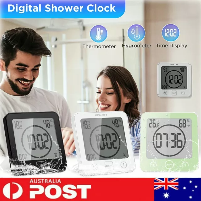 Waterproof Digital Bathroom Shower Clock Timer Alarm Temperature Meter Humidity