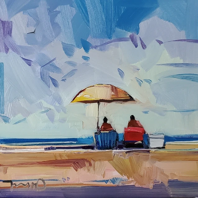 Tableau Peinture à L'huile Originale - Vagues S'échouant Sur La Plage - Style Impressionniste 30x40 Cm
