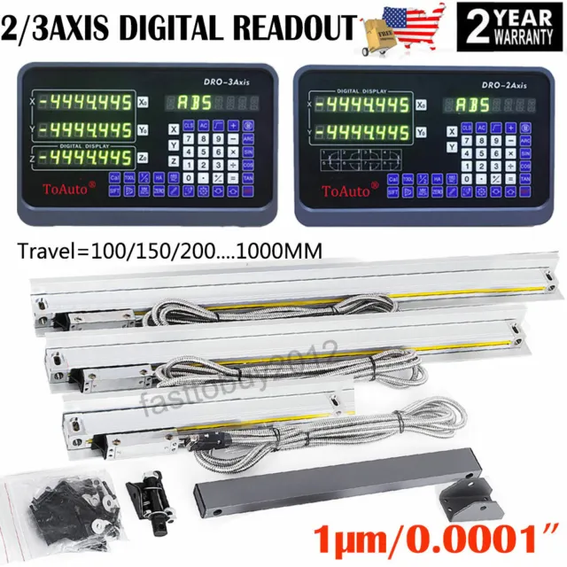 DRO 1um Linear Scale Digital Readout 2/3 Axis for Bridgeport Mill Lathe,US STOCK