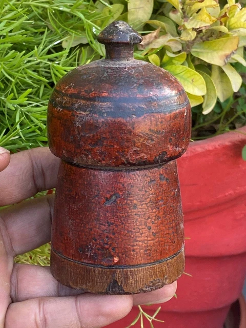 Antique Old Wooden Hand Crafted Lacquer Painted Hindu Religious KumKum Tikka Box