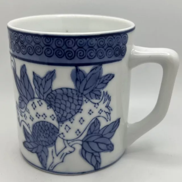 Porcelain Tea/Coffee Mug/cup Mortif Blue White Handle Chinese Pineapple Tree