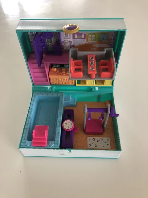 Boîte Polly Pocket BLUEBIRD fleur verte + 2 personnages 1990