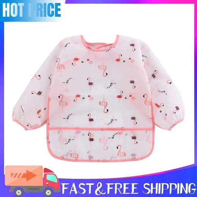 Baby Feeding Bibs Kids Waterproof Long Sleeve Coverall (0-3Years Flamingo)