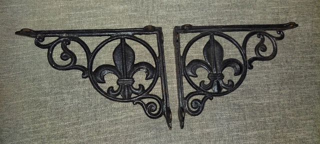 2 scroll Black Cast Iron WALL BRACKETS CORNER PLANT HANGERS shelf support brace