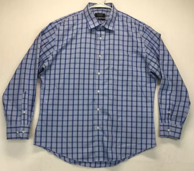 Nordstrom Shirt Mens Large Trim Fit Blue Plaid Long Sleeve Button Up Smartcare L