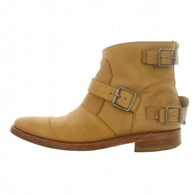BALMAIN ENGINEER BOOTS Short Leather Round Toe Belt Zip 42 27cm (10.63