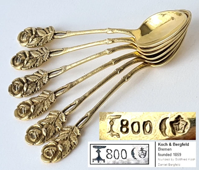 Set 6 Spoon Koch & Bergfeld Gold Plated Hildesheim Rose 800er Silver P226