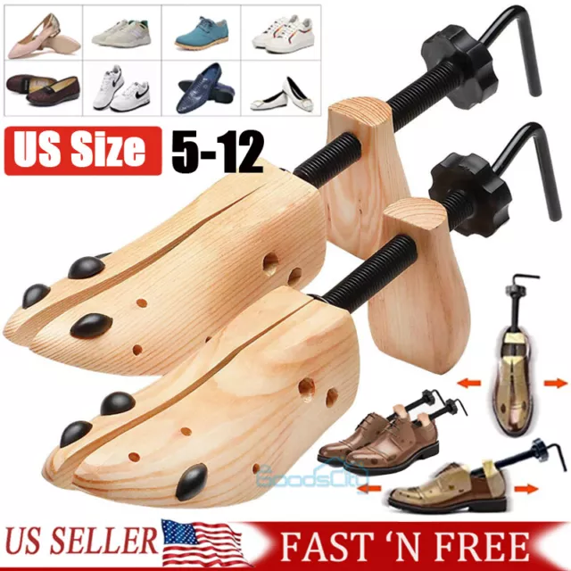 One Pair Wooden Adjustable Shoe Stretcher Professional Vintage Men Women 5-12 US