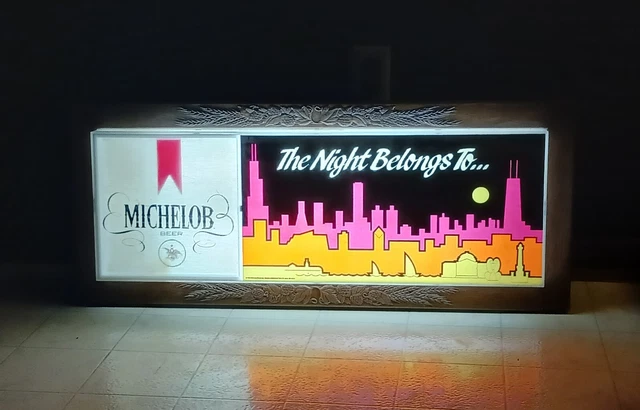 The Night Belongs to MICHELOB Bar Light 1990- Chicago Skyline NICE!!!