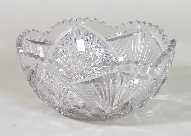American Brilliant ABP Cut Glass Bowl Hobstars Palms Fine-Diamond Kite Pattern
